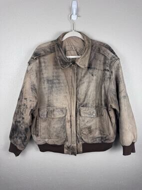 Vintage Midway Airborne Paris Sports Club 100% Genuine Leather Jacket Mens XL